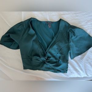 Cropped front knot silk top